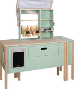 Boutique marchande enfant en boit couleur sauge