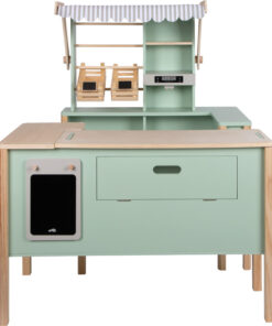 Boutique marchande et cuisine couleur sauge